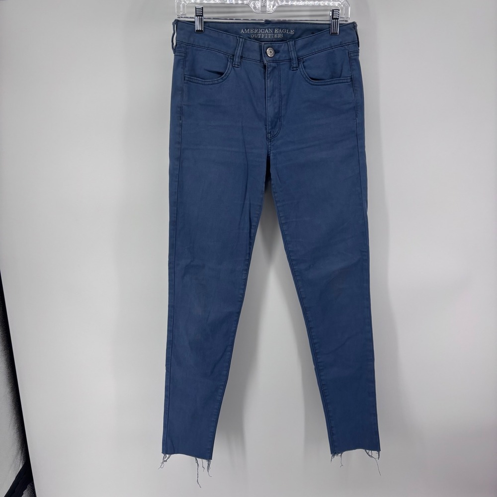 American Eagle Outfitters Hi-Rise Jegging Ankle Raw Hem Blue Wash Jeans28 inseam